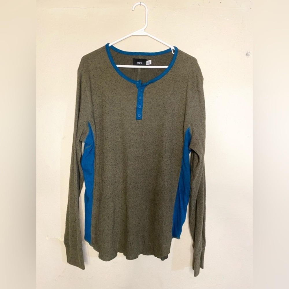 BDG Color Block Long Sleeve Henley Top
